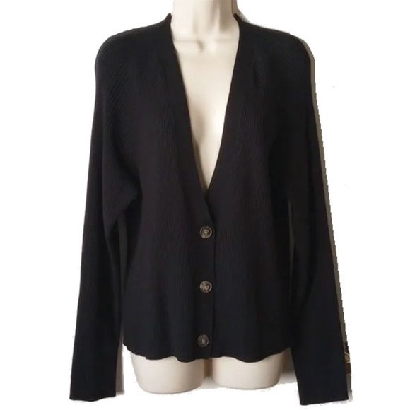 Banana Republic Ribbed Knit 3-Button Long Sleeve Cardigan XL Black - Picture 1 of 7